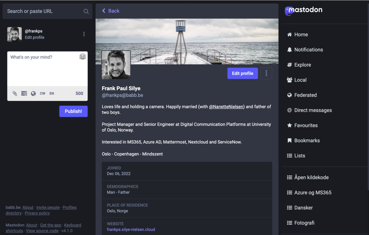 My Mastodon profile page